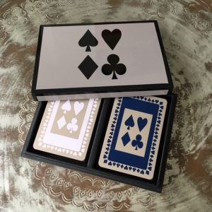 Bridge playing cards in our stunning grey lacquered box
